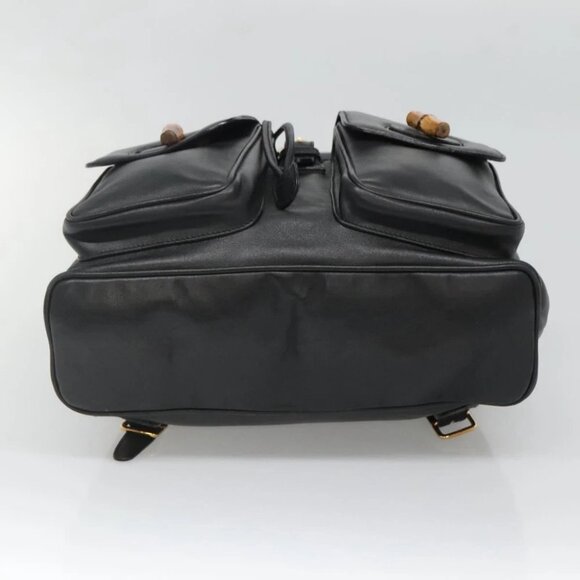 GUCCI Bamboo Backpack Leather Black Gold main image 6